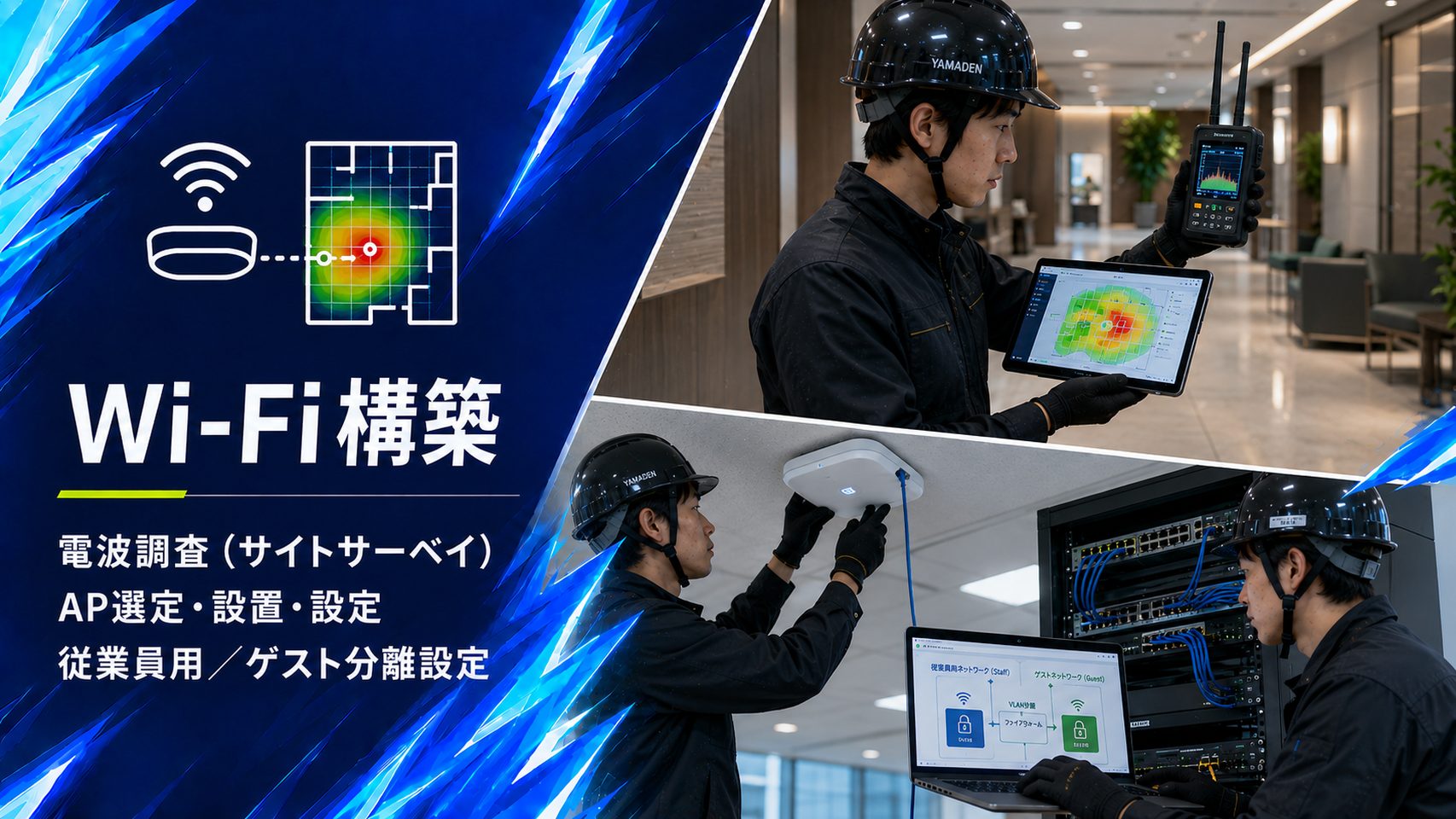 電波測定器とヒートマップを使ったサイトサーベイと無線アクセスポイントの設置作業
